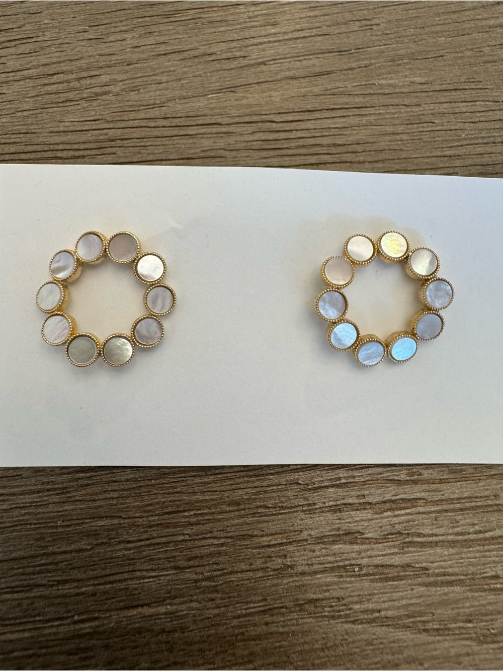 Gold Tone and Mother-of-Pearl Circle Stud Earrings